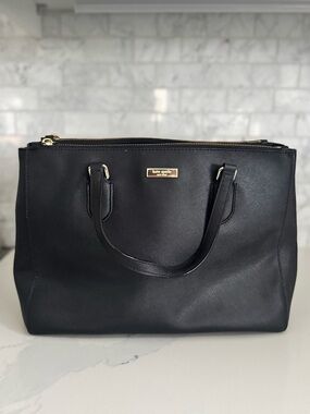 kate spade Black Leather Tote with Gold Hardware